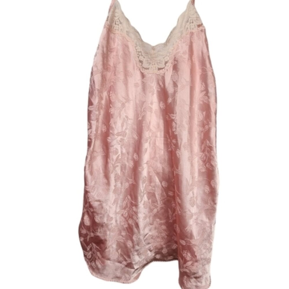 Vintage Laura Adams Pink Satin Lace Coquette Slip Dress Size Large